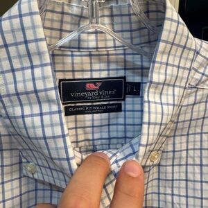 Vineyard Vines Men's White and Blue Plaid Shirt